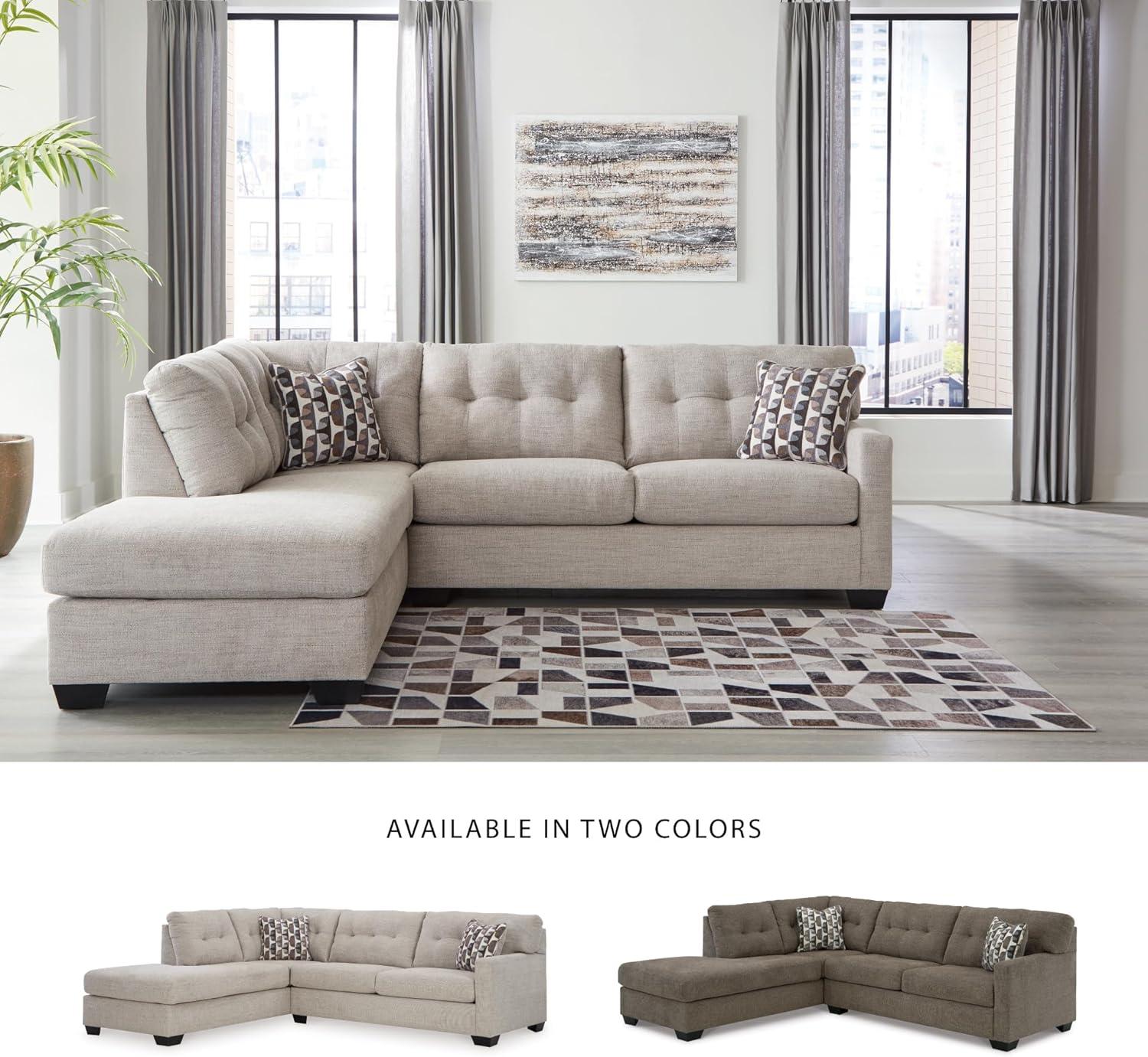 imageSignature Design by Ashley Mahoney Casual LShaped Tufted 2Piece Sectional with Chaise Loose Seat Cushions and 2 Accent Pillows BeigeLight Gray