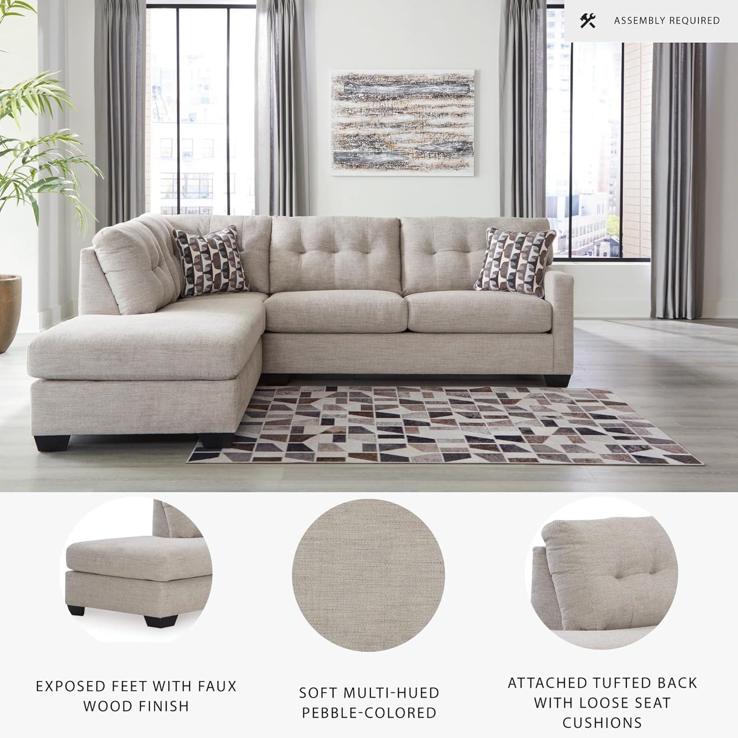 imageSignature Design by Ashley Mahoney Casual LShaped Tufted 2Piece Sectional with Chaise Loose Seat Cushions and 2 Accent Pillows BeigeLight Gray