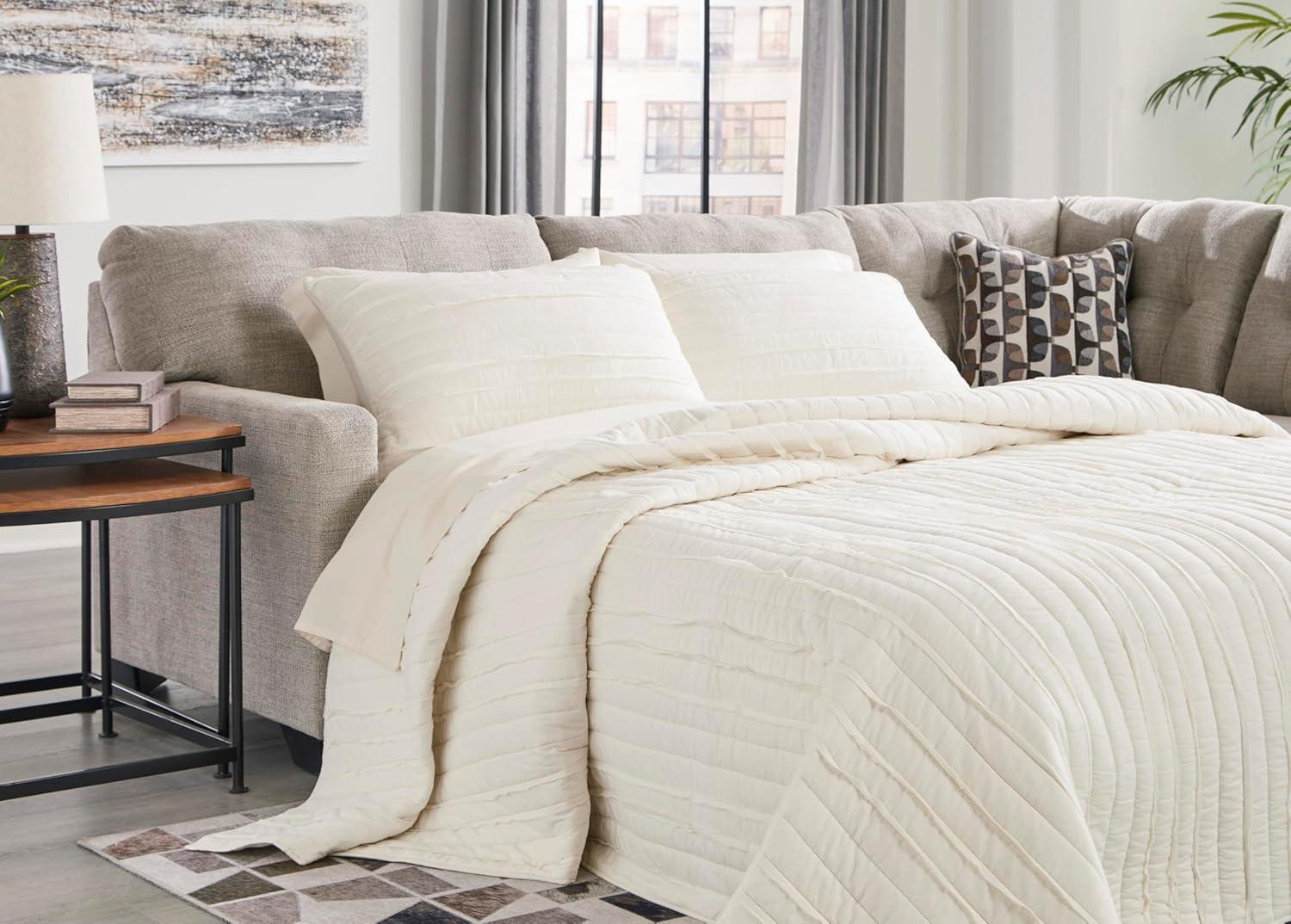 imageSignature Design by Ashley Mahoney Casual LShaped Tufted 2Piece Sectional with Chaise Loose Seat Cushions and 2 Accent Pillows BeigeLight Gray