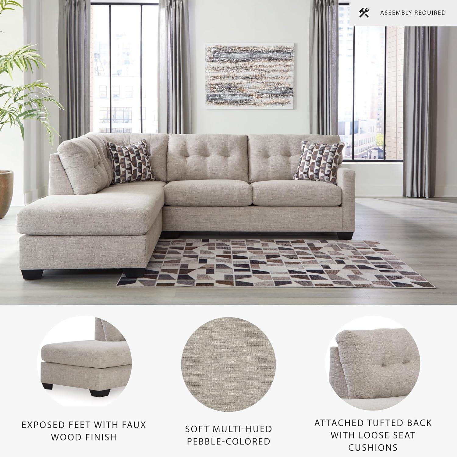 imageSignature Design by Ashley Mahoney Casual LShaped Tufted 2Piece Sectional with Chaise Loose Seat Cushions and 2 Accent Pillows BeigeLight Gray