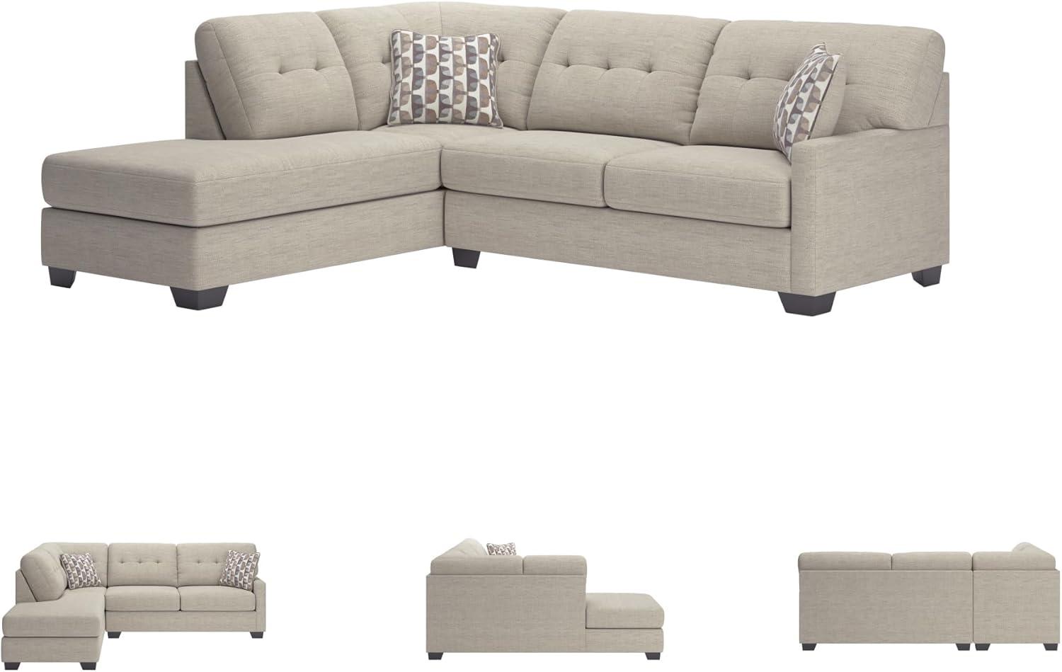 imageSignature Design by Ashley Mahoney Casual LShaped Tufted 2Piece Sectional with Chaise Loose Seat Cushions and 2 Accent Pillows BeigeLight Gray