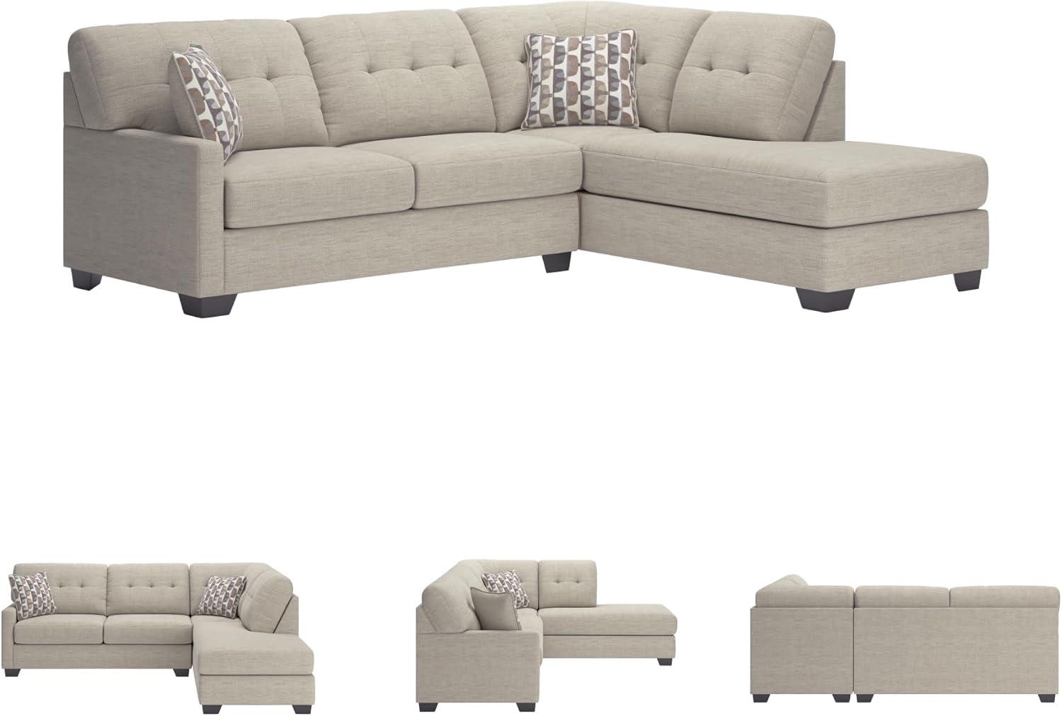 imageSignature Design by Ashley Mahoney Casual LShaped Tufted 2Piece Sectional with Chaise Loose Seat Cushions and 2 Accent Pillows BeigeLight Gray