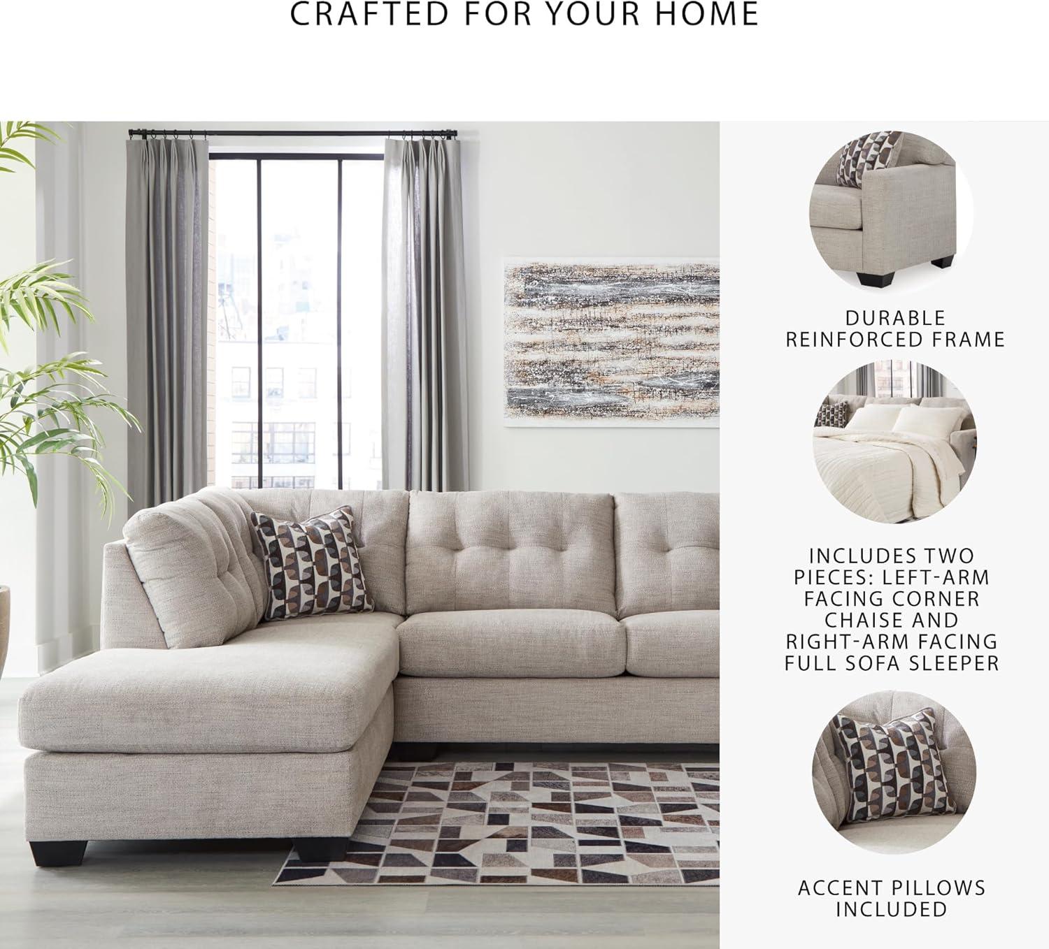 imageSignature Design by Ashley Mahoney Casual LShaped Tufted 2Piece Sectional with Chaise Loose Seat Cushions and 2 Accent Pillows BeigeLight Gray