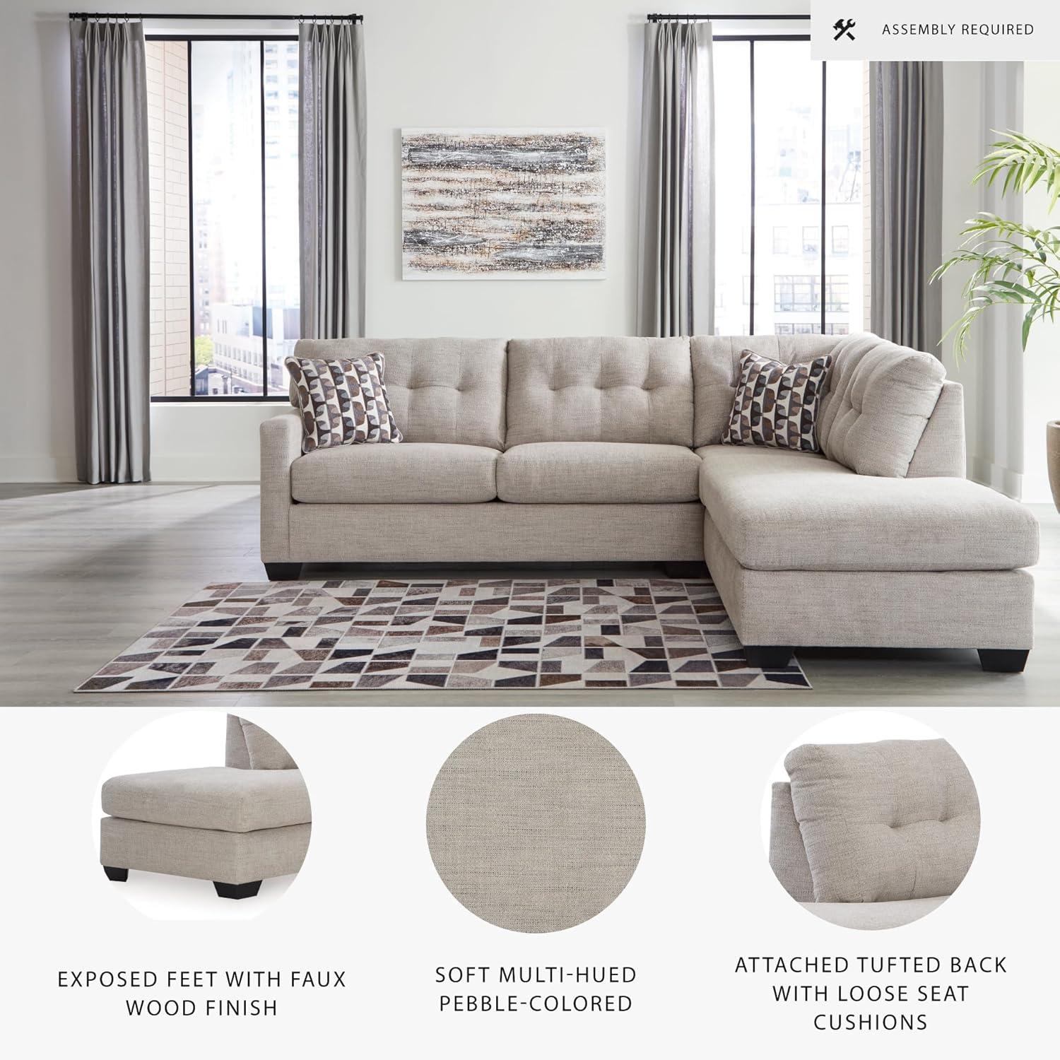 imageSignature Design by Ashley Mahoney Casual LShaped Tufted 2Piece Sectional with Chaise Loose Seat Cushions and 2 Accent Pillows BeigeLight Gray