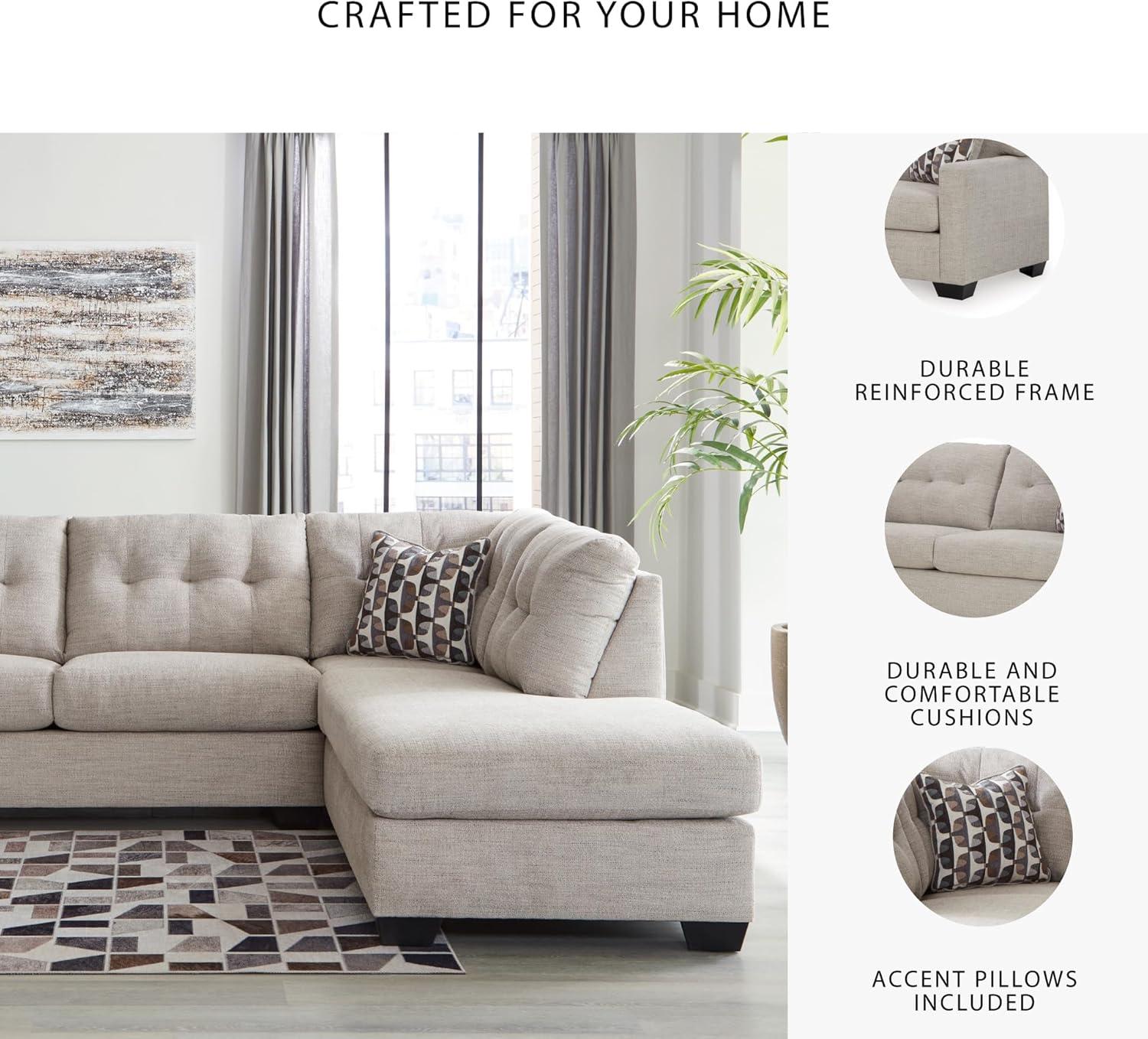 imageSignature Design by Ashley Mahoney Casual LShaped Tufted 2Piece Sectional with Chaise Loose Seat Cushions and 2 Accent Pillows BeigeLight Gray