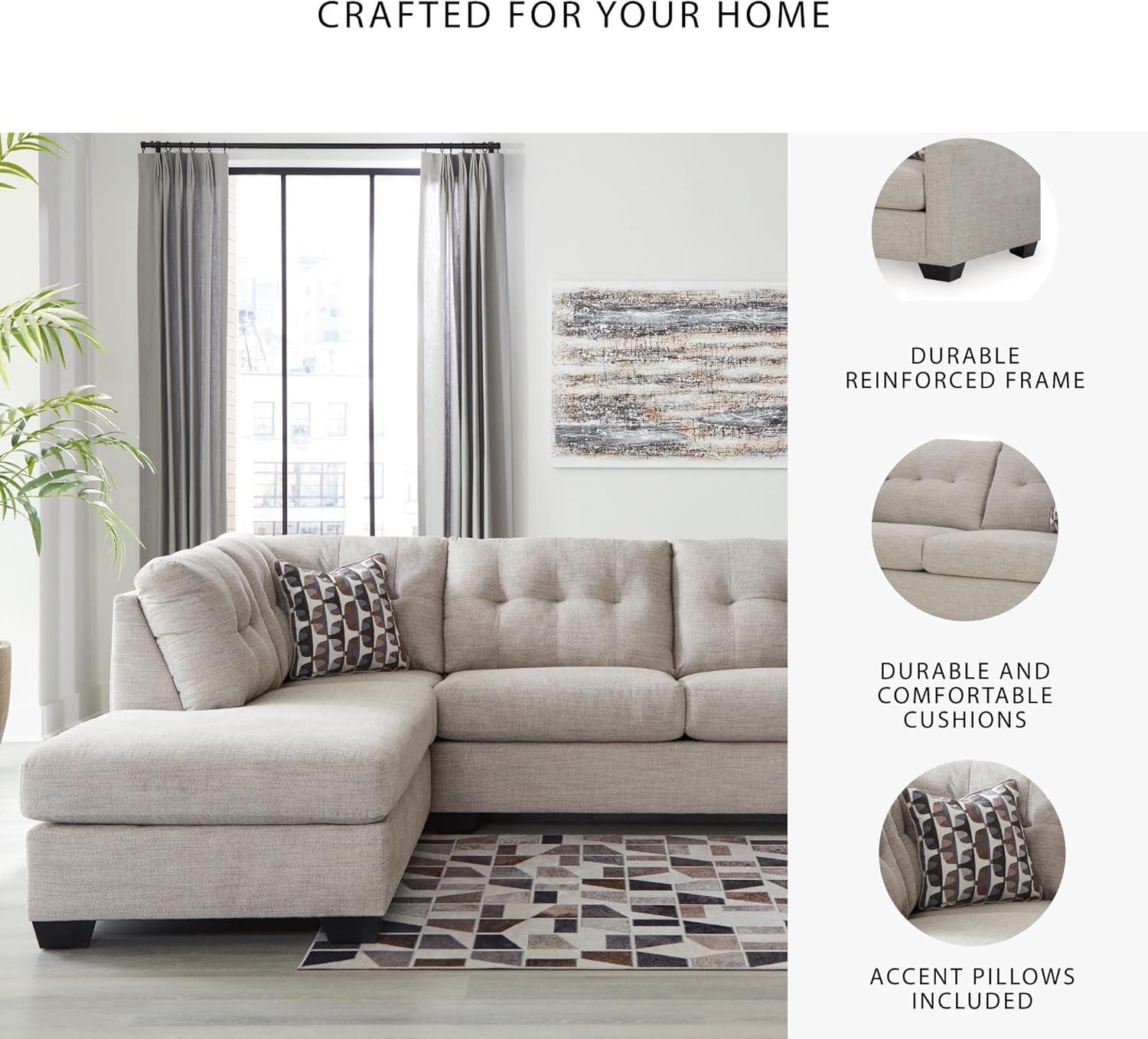 imageSignature Design by Ashley Mahoney Casual LShaped Tufted 2Piece Sectional with Chaise Loose Seat Cushions and 2 Accent Pillows BeigeLight Gray