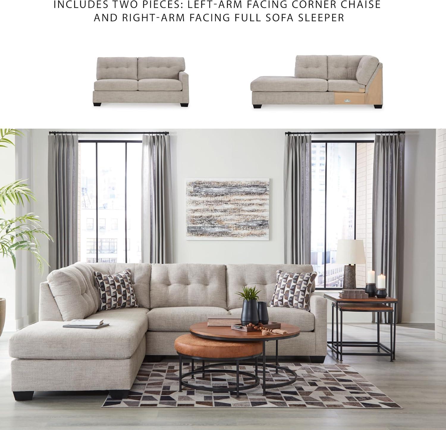 imageSignature Design by Ashley Mahoney Casual LShaped Tufted 2Piece Sectional with Chaise Loose Seat Cushions and 2 Accent Pillows BeigeLight Gray