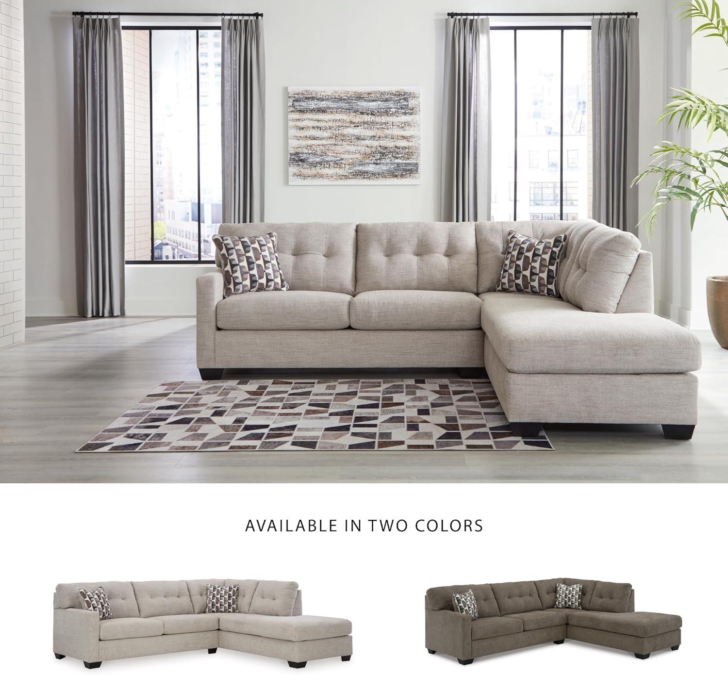 imageSignature Design by Ashley Mahoney Casual LShaped Tufted 2Piece Sectional with Chaise Loose Seat Cushions and 2 Accent Pillows BeigeLight Gray