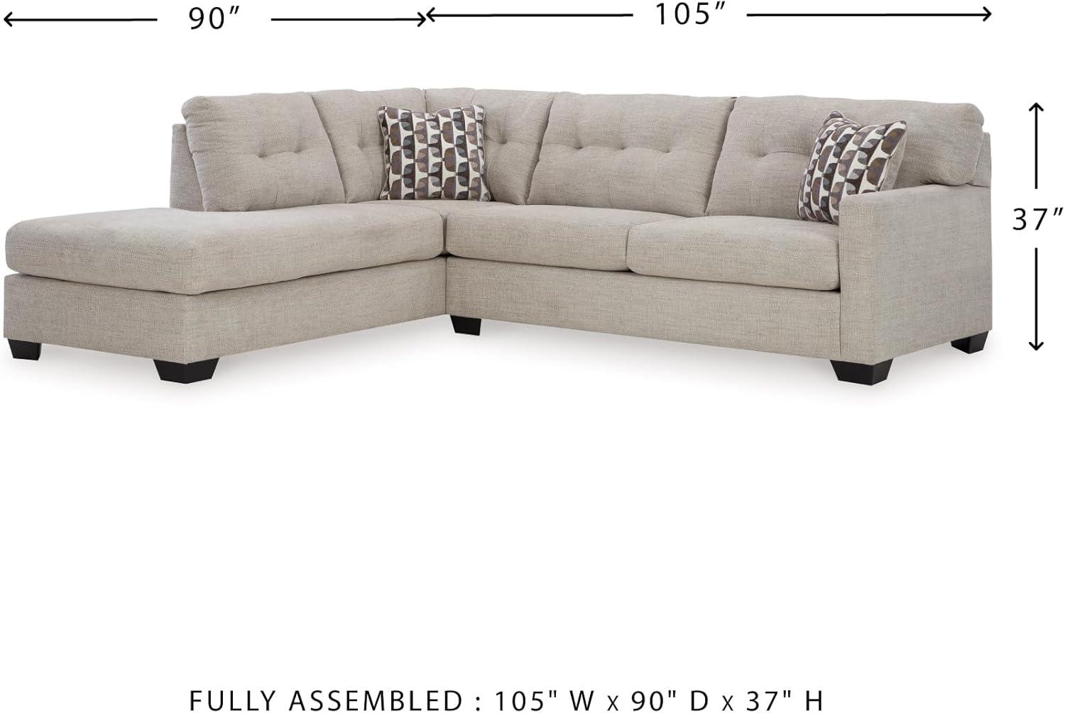 imageSignature Design by Ashley Mahoney Casual LShaped Tufted 2Piece Sectional with Chaise Loose Seat Cushions and 2 Accent Pillows BeigeLight Gray