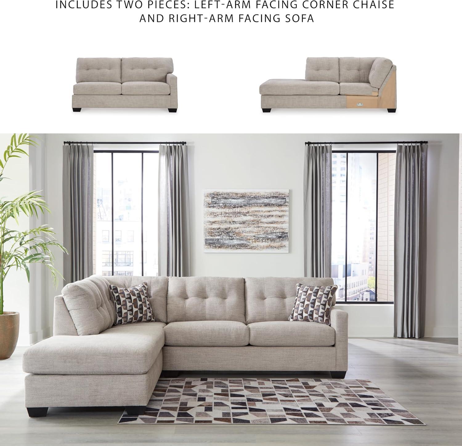 imageSignature Design by Ashley Mahoney Casual LShaped Tufted 2Piece Sectional with Chaise Loose Seat Cushions and 2 Accent Pillows BeigeLight Gray