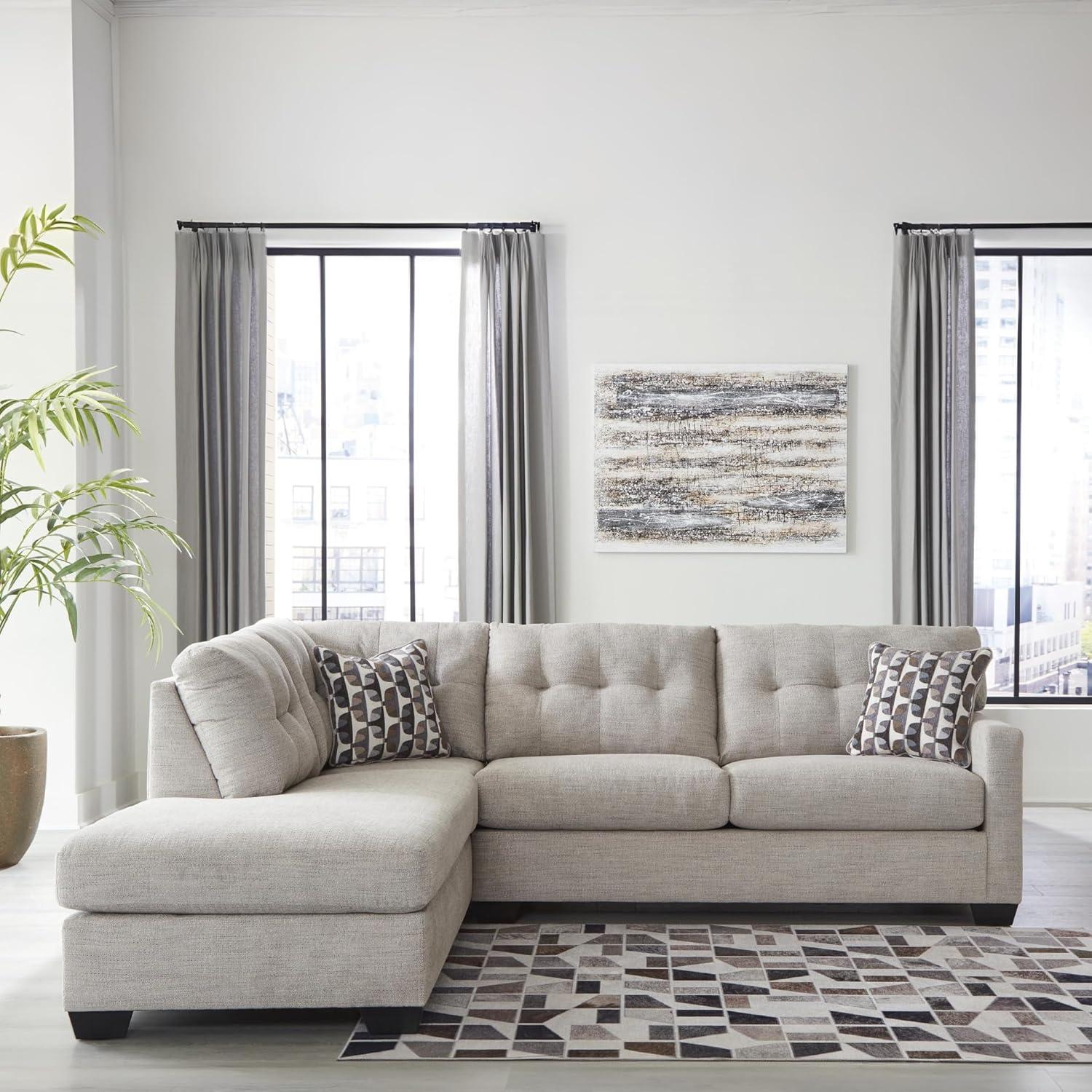 imageSignature Design by Ashley Mahoney Casual LShaped Tufted 2Piece Sectional with Chaise Loose Seat Cushions and 2 Accent Pillows BeigeLight Gray