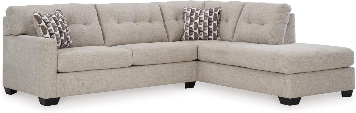imageSignature Design by Ashley Mahoney Casual LShaped Tufted 2Piece Sectional with Chaise Loose Seat Cushions and 2 Accent Pillows BeigeLight Gray