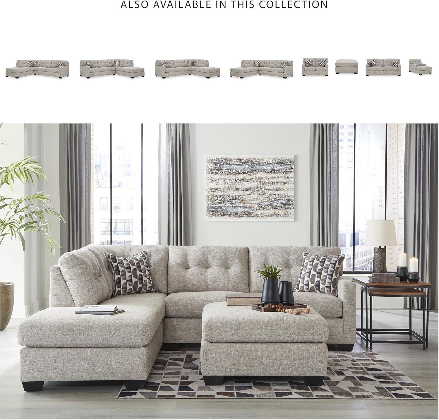imageSignature Design by Ashley Mahoney Casual LShaped Tufted 2Piece Sectional with Chaise Loose Seat Cushions and 2 Accent Pillows BeigeLight Gray