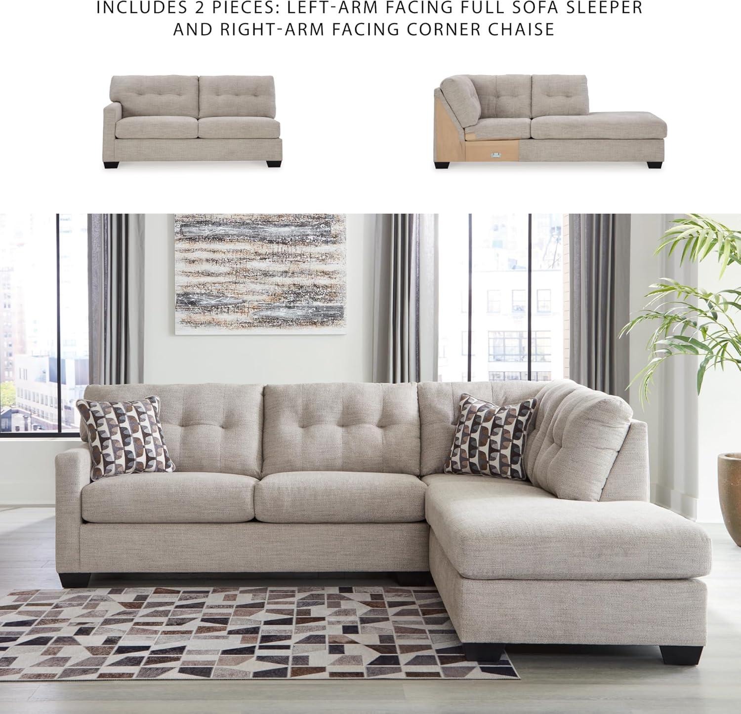 imageSignature Design by Ashley Mahoney Casual LShaped Tufted 2Piece Sectional with Chaise Loose Seat Cushions and 2 Accent Pillows BeigeLight Gray