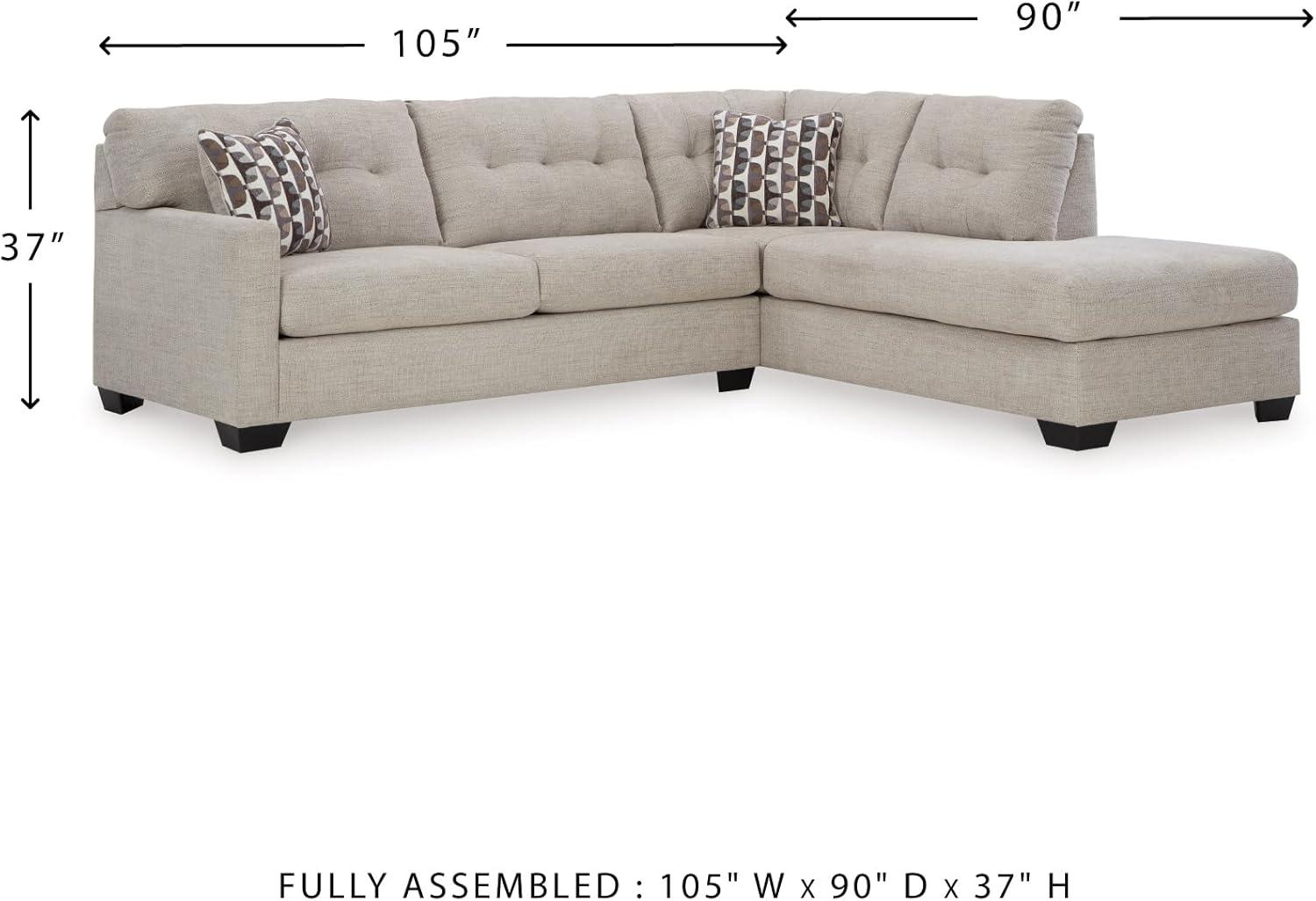 imageSignature Design by Ashley Mahoney Casual LShaped Tufted 2Piece Sectional with Chaise Loose Seat Cushions and 2 Accent Pillows BeigeLight Gray