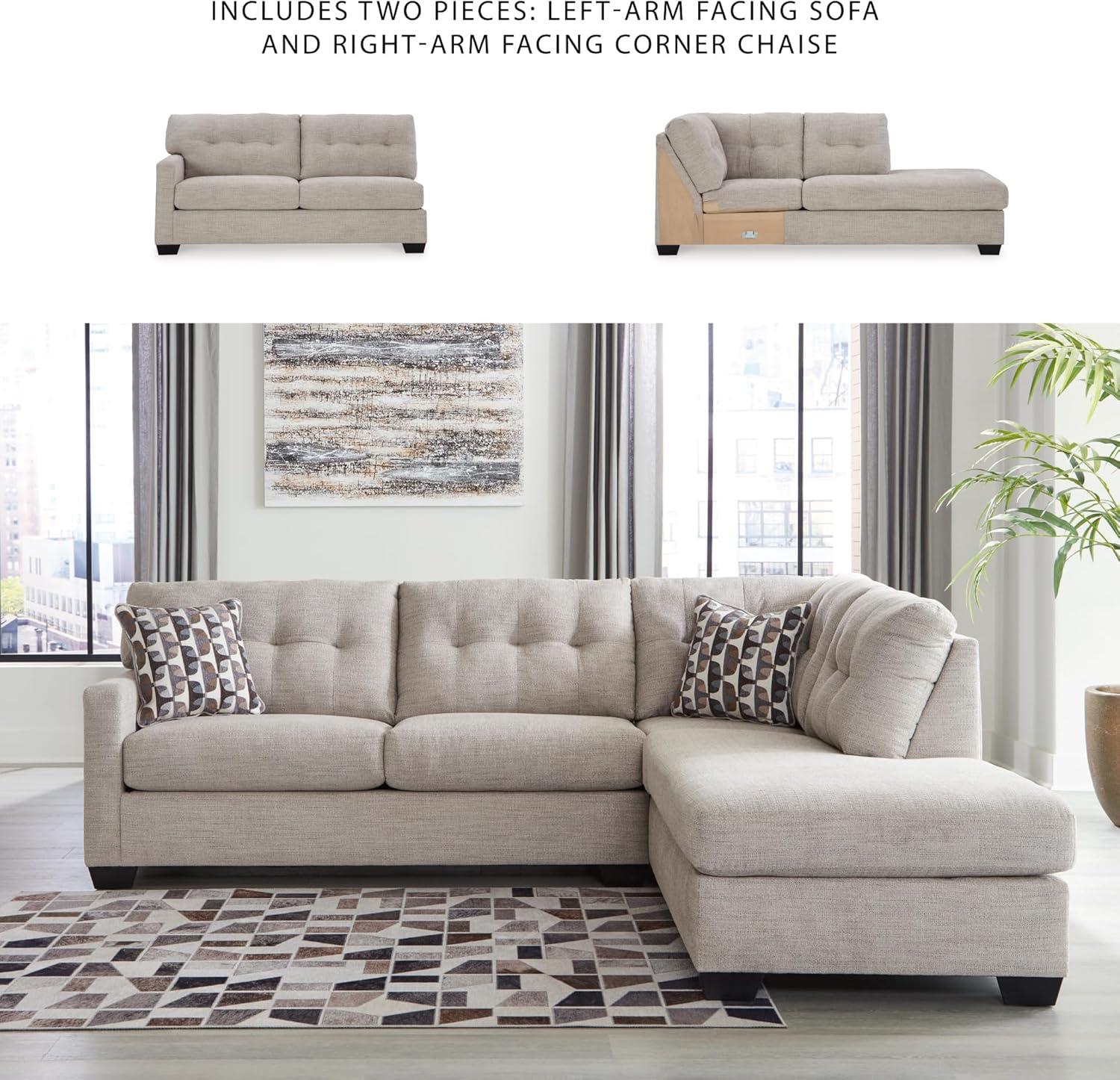 imageSignature Design by Ashley Mahoney Casual LShaped Tufted 2Piece Sectional with Chaise Loose Seat Cushions and 2 Accent Pillows BeigeLight Gray
