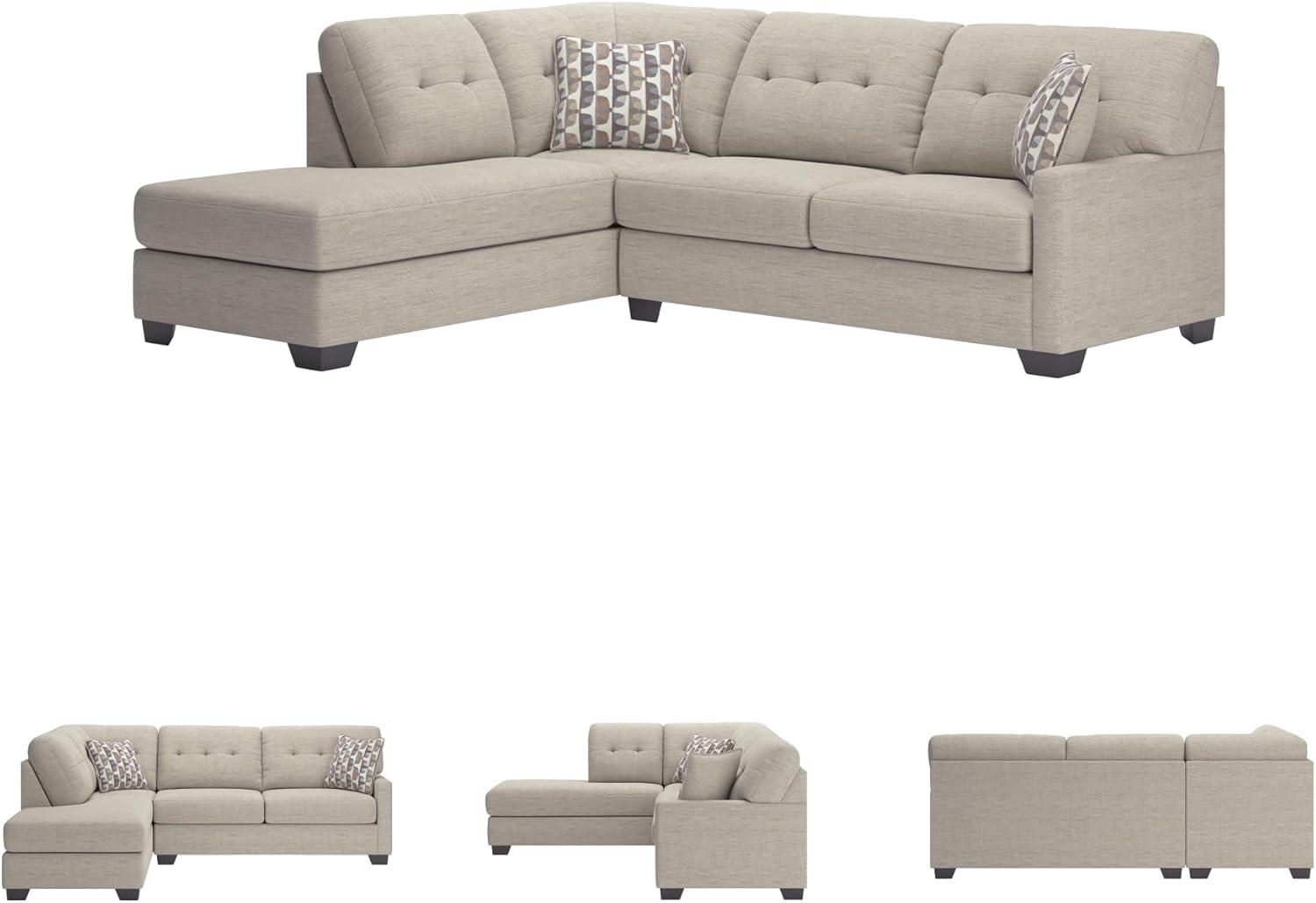 imageSignature Design by Ashley Mahoney Casual LShaped Tufted 2Piece Sectional with Chaise Loose Seat Cushions and 2 Accent Pillows BeigeLight Gray