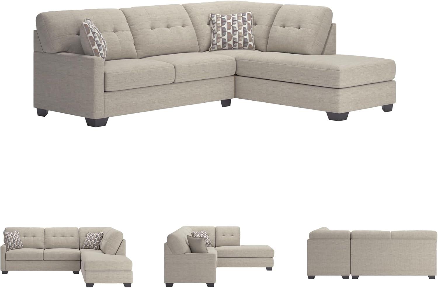 imageSignature Design by Ashley Mahoney Casual LShaped Tufted 2Piece Sectional with Chaise Loose Seat Cushions and 2 Accent Pillows BeigeLight Gray