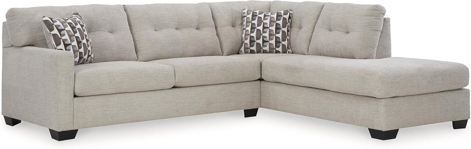 imageSignature Design by Ashley Mahoney Casual LShaped Tufted 2Piece Sectional with Chaise Loose Seat Cushions and 2 Accent Pillows BeigeLight Gray