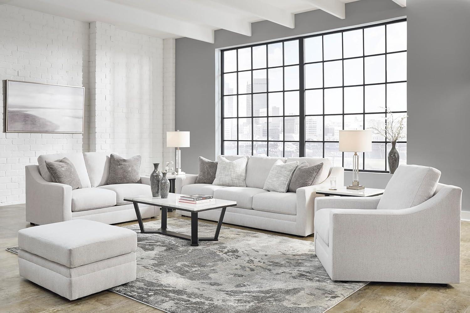 imageSignature Design by Ashley Maitelynn Contemporary Sofa with Accent Pillows Reversible Cushions and Sloped Arms Light GrayChair