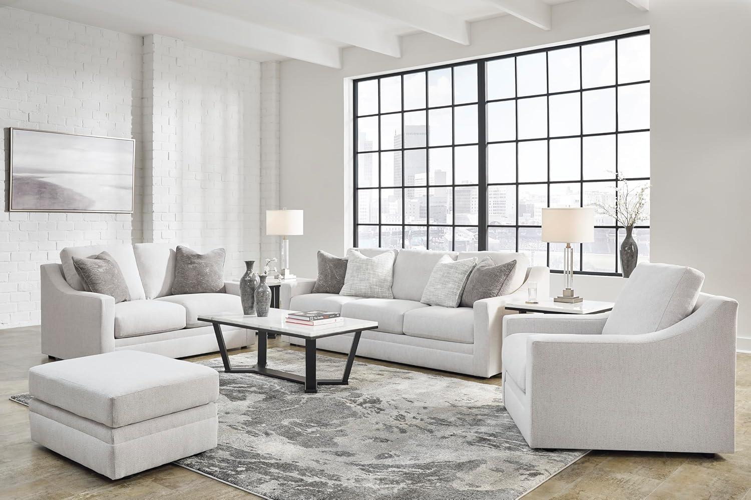 imageSignature Design by Ashley Maitelynn Contemporary Sofa with Accent Pillows Reversible Cushions and Sloped Arms Light GrayChair