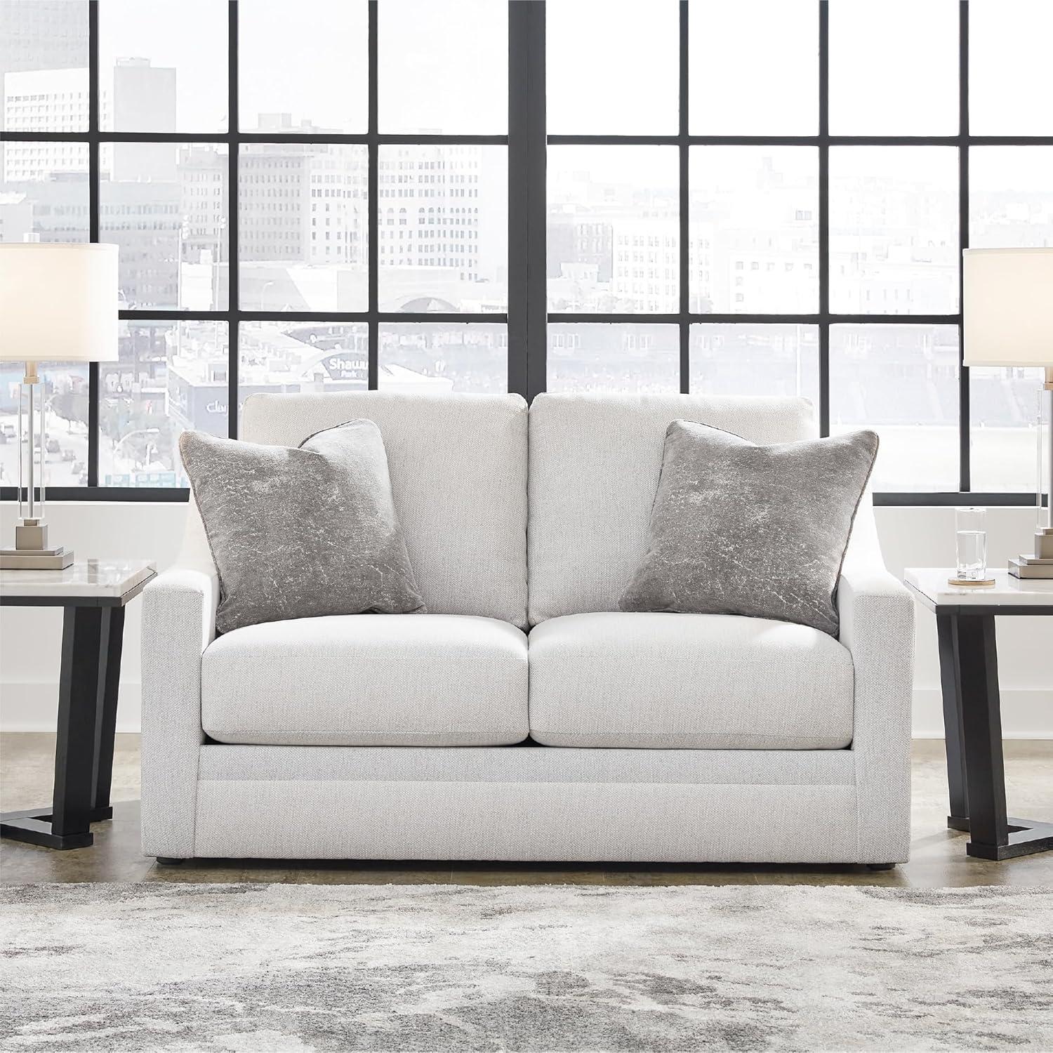 imageSignature Design by Ashley Maitelynn Contemporary Sofa with Accent Pillows Reversible Cushions and Sloped Arms Light GrayLoveseat