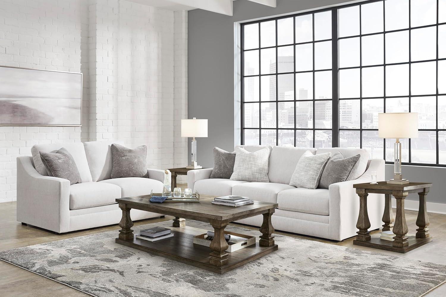 imageSignature Design by Ashley Maitelynn Contemporary Sofa with Accent Pillows Reversible Cushions and Sloped Arms Light GrayLoveseat
