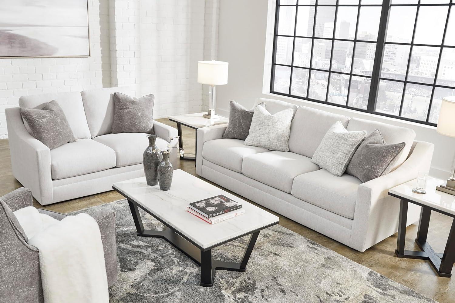 imageSignature Design by Ashley Maitelynn Contemporary Sofa with Accent Pillows Reversible Cushions and Sloped Arms Light GrayLoveseat