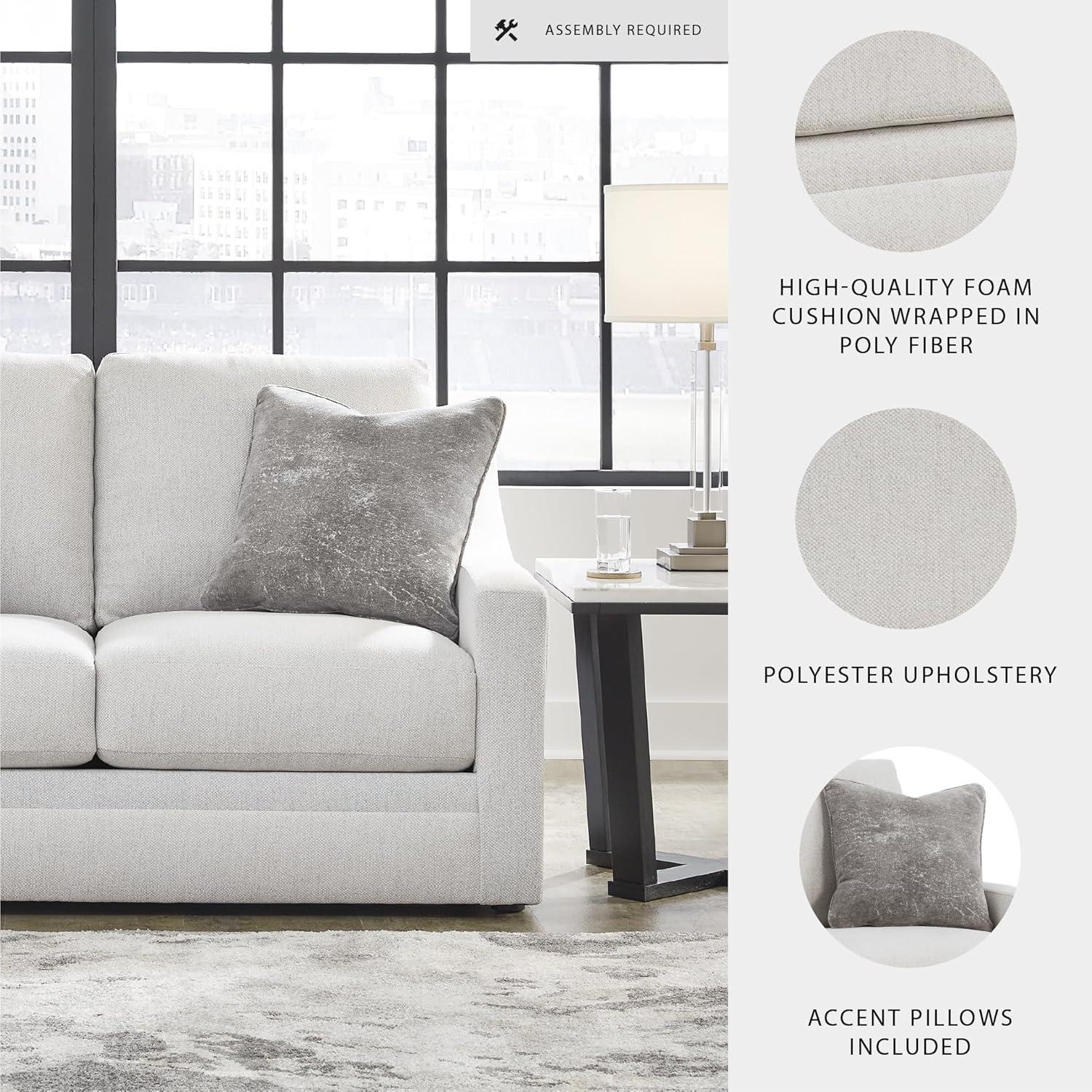 imageSignature Design by Ashley Maitelynn Contemporary Sofa with Accent Pillows Reversible Cushions and Sloped Arms Light GrayLoveseat