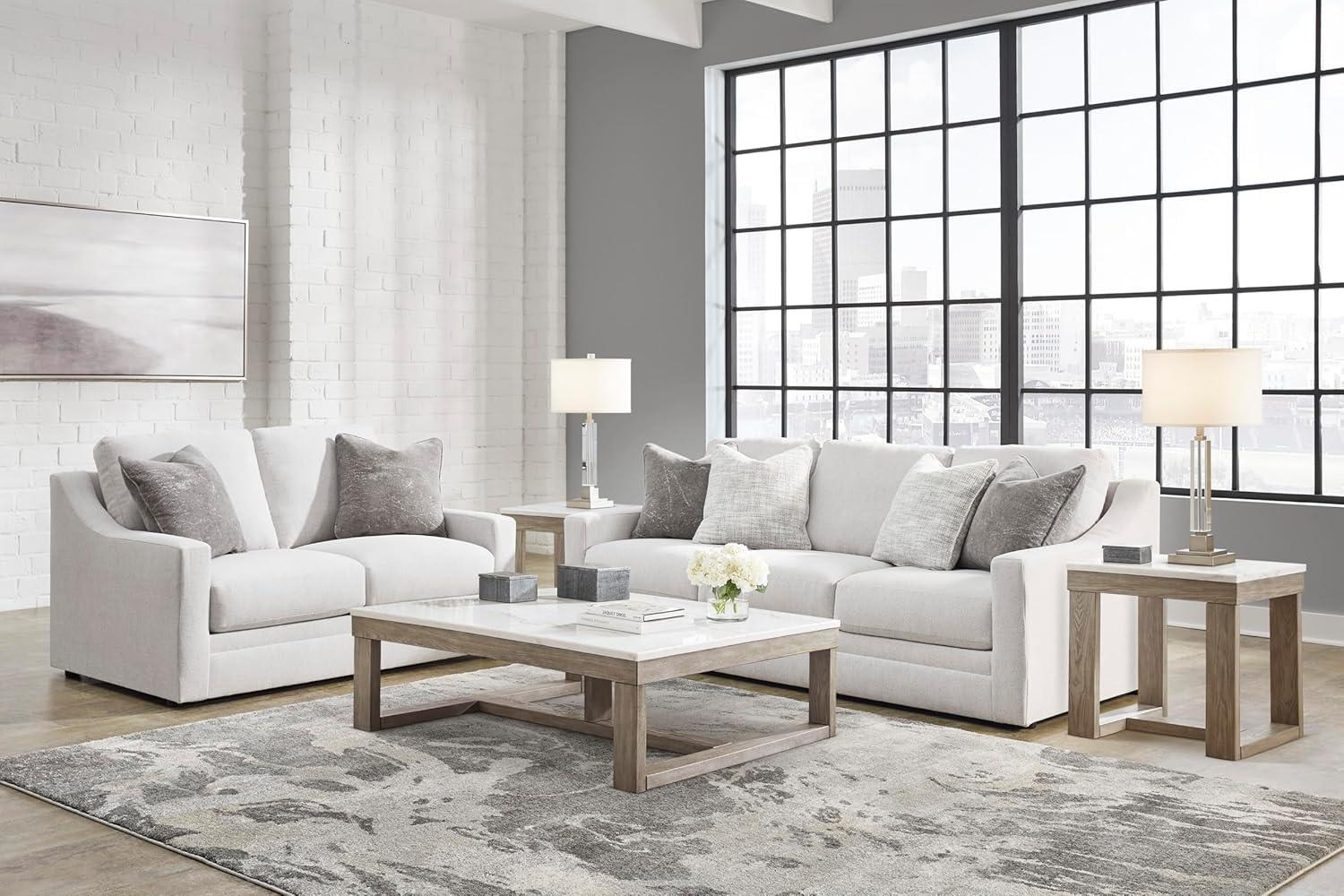 imageSignature Design by Ashley Maitelynn Contemporary Sofa with Accent Pillows Reversible Cushions and Sloped Arms Light GrayLoveseat