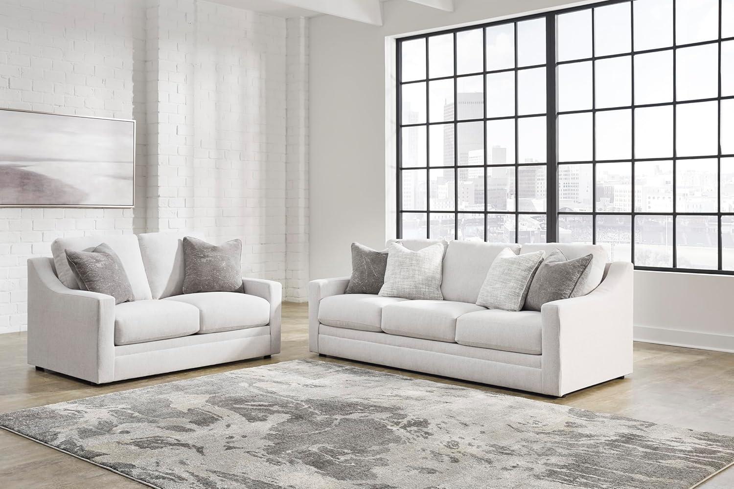 imageSignature Design by Ashley Maitelynn Contemporary Sofa with Accent Pillows Reversible Cushions and Sloped Arms Light GrayLoveseat