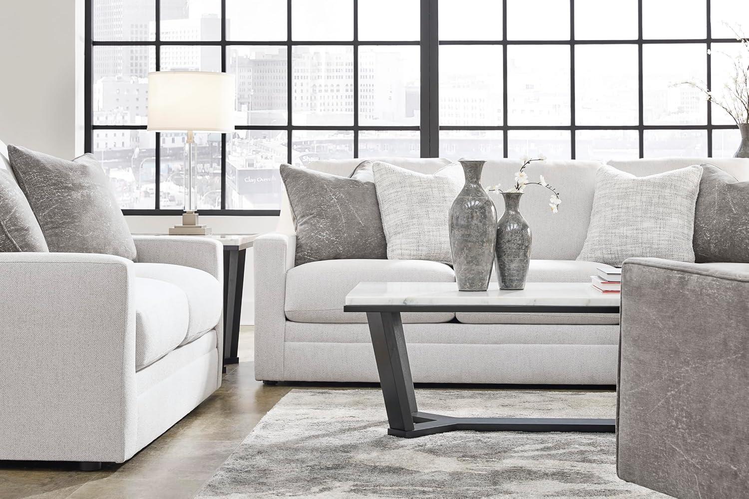 imageSignature Design by Ashley Maitelynn Contemporary Sofa with Accent Pillows Reversible Cushions and Sloped Arms Light GrayLoveseat
