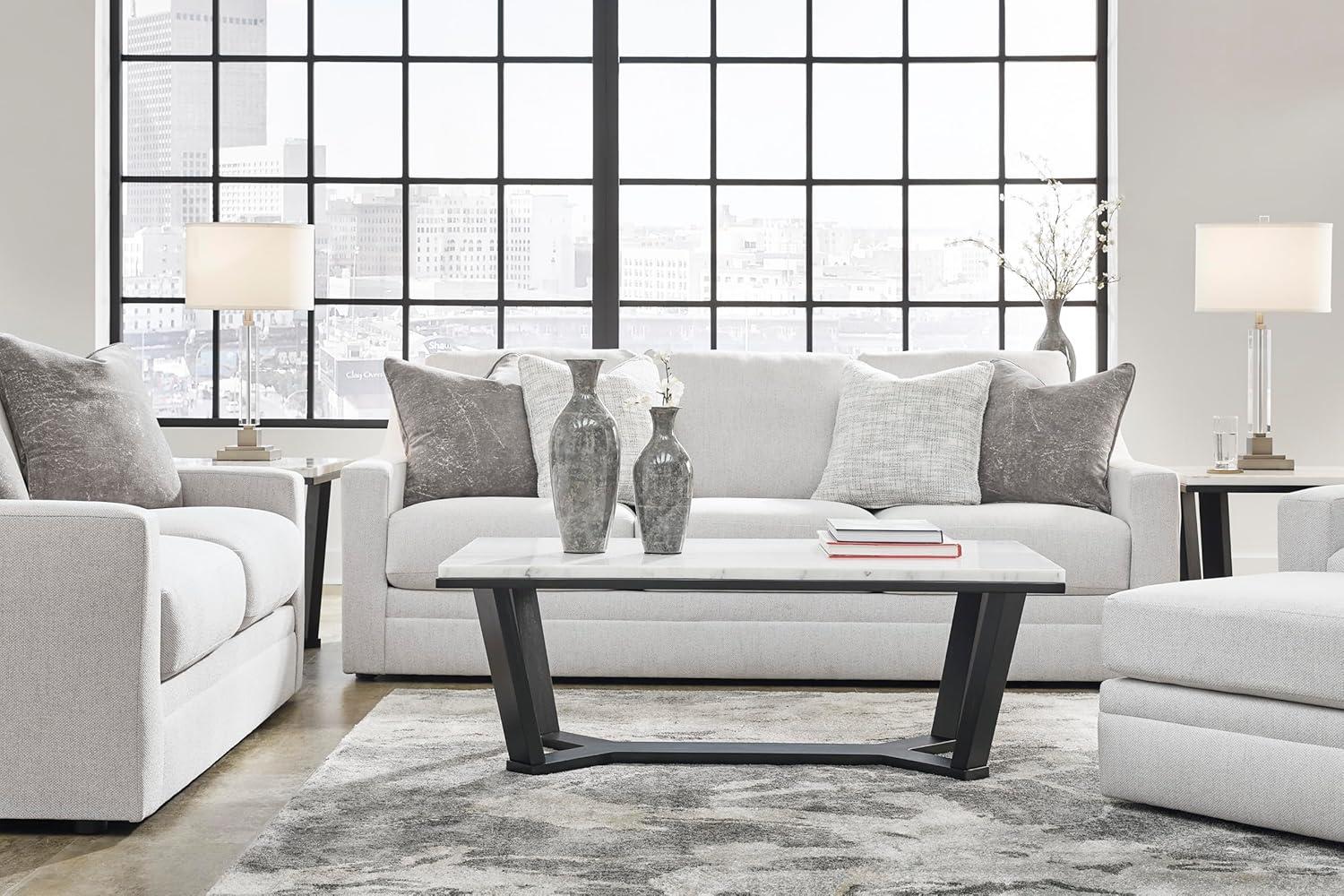 imageSignature Design by Ashley Maitelynn Contemporary Sofa with Accent Pillows Reversible Cushions and Sloped Arms Light GrayLoveseat
