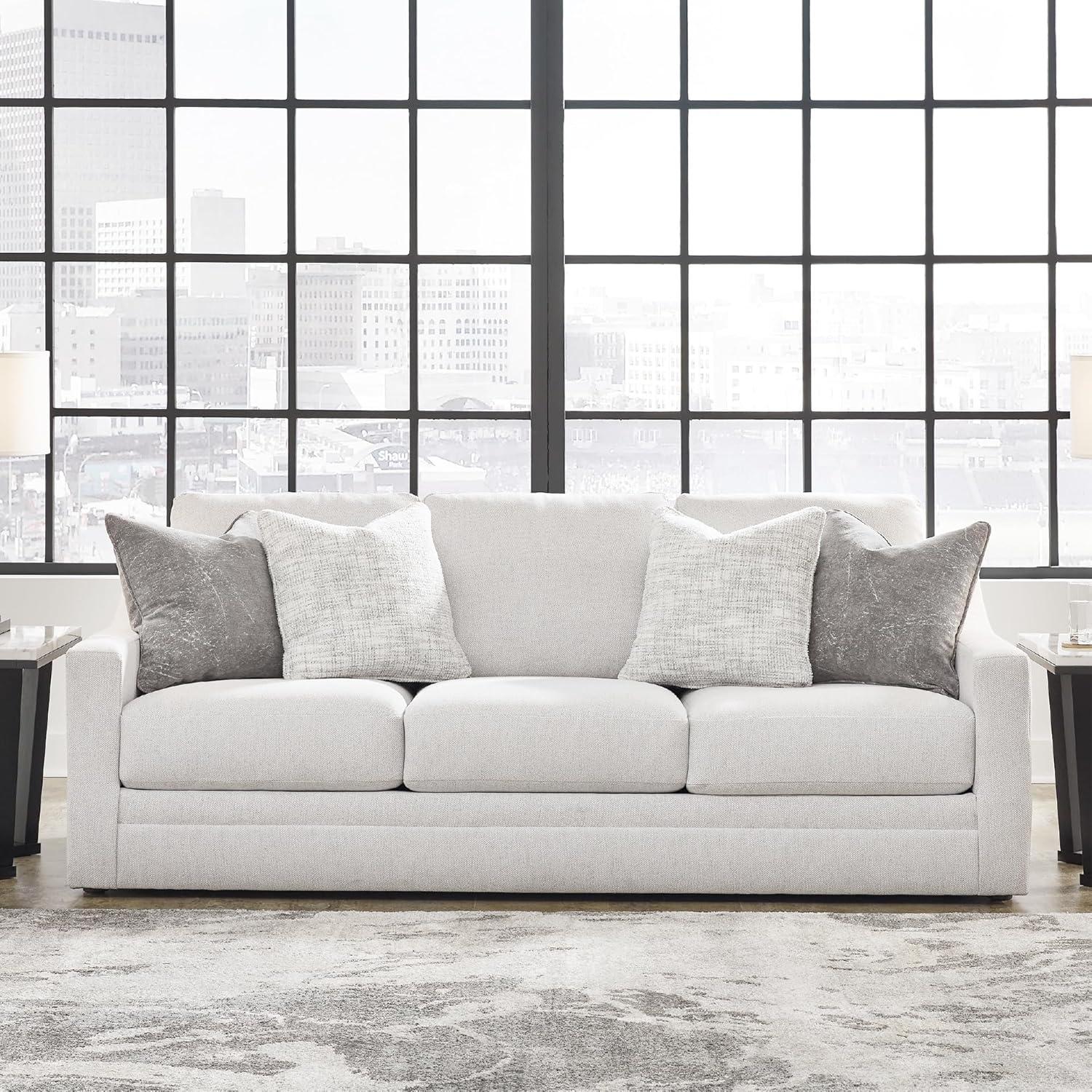 imageSignature Design by Ashley Maitelynn Contemporary Sofa with Accent Pillows Reversible Cushions and Sloped Arms Light GraySofa