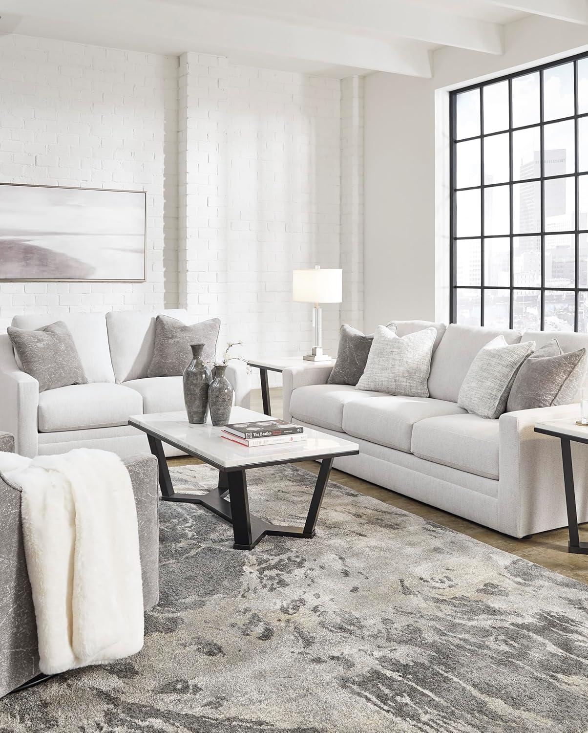 imageSignature Design by Ashley Maitelynn Contemporary Sofa with Accent Pillows Reversible Cushions and Sloped Arms Light GraySofa