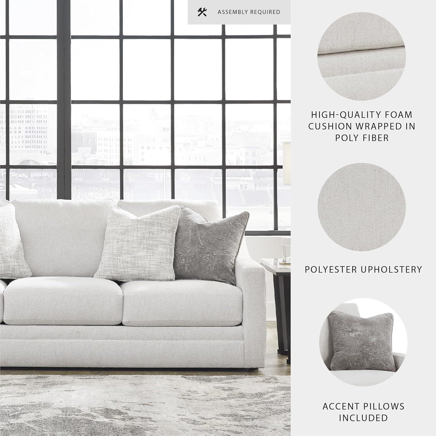 imageSignature Design by Ashley Maitelynn Contemporary Sofa with Accent Pillows Reversible Cushions and Sloped Arms Light GraySofa