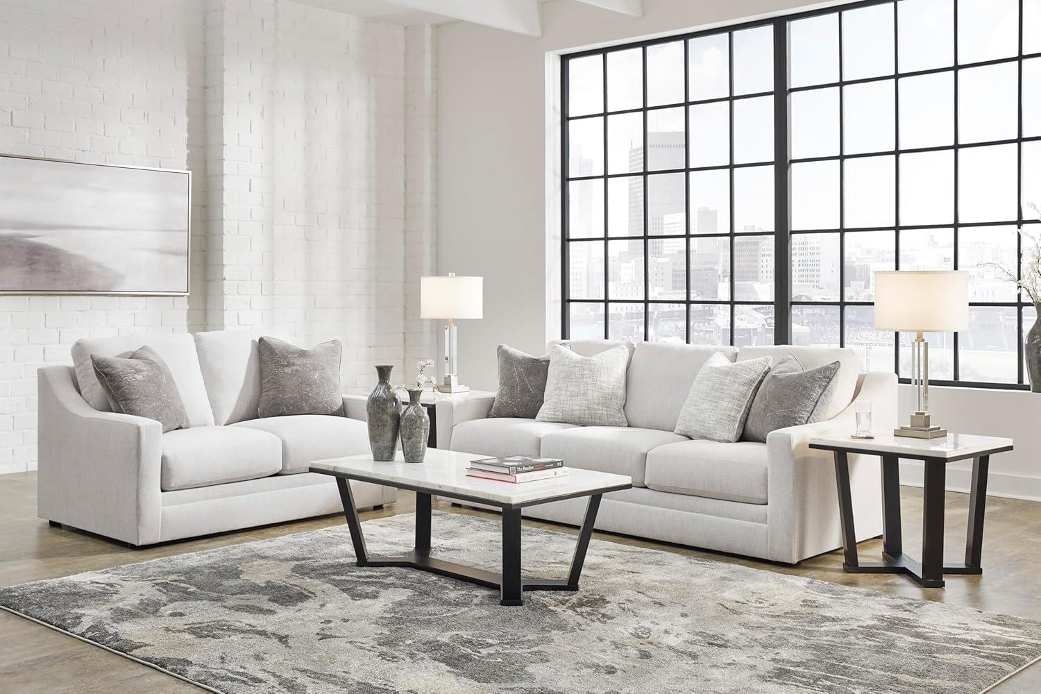 imageSignature Design by Ashley Maitelynn Contemporary Sofa with Accent Pillows Reversible Cushions and Sloped Arms Light GraySofa