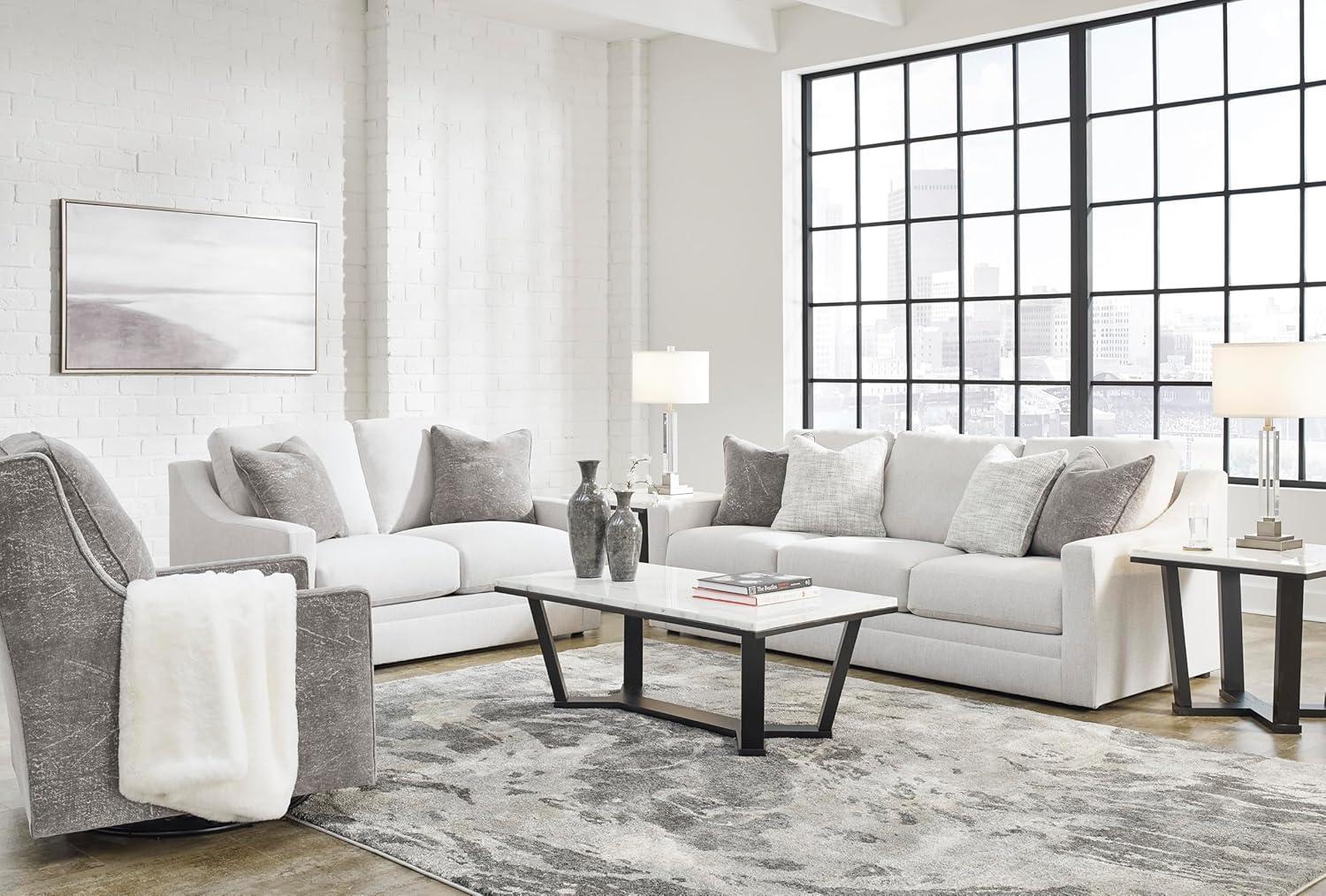 imageSignature Design by Ashley Maitelynn Contemporary Sofa with Accent Pillows Reversible Cushions and Sloped Arms Light GraySofa