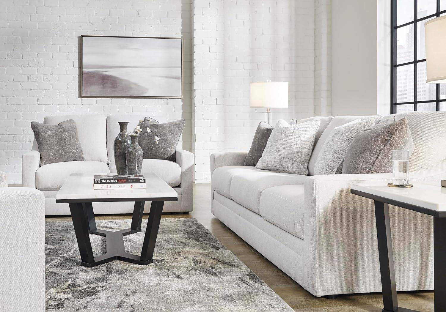 imageSignature Design by Ashley Maitelynn Contemporary Sofa with Accent Pillows Reversible Cushions and Sloped Arms Light GraySofa