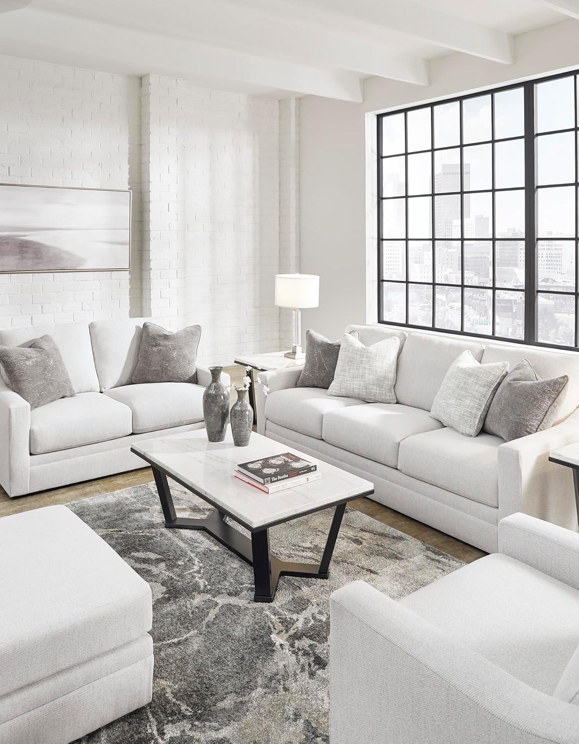 imageSignature Design by Ashley Maitelynn Contemporary Sofa with Accent Pillows Reversible Cushions and Sloped Arms Light GraySofa