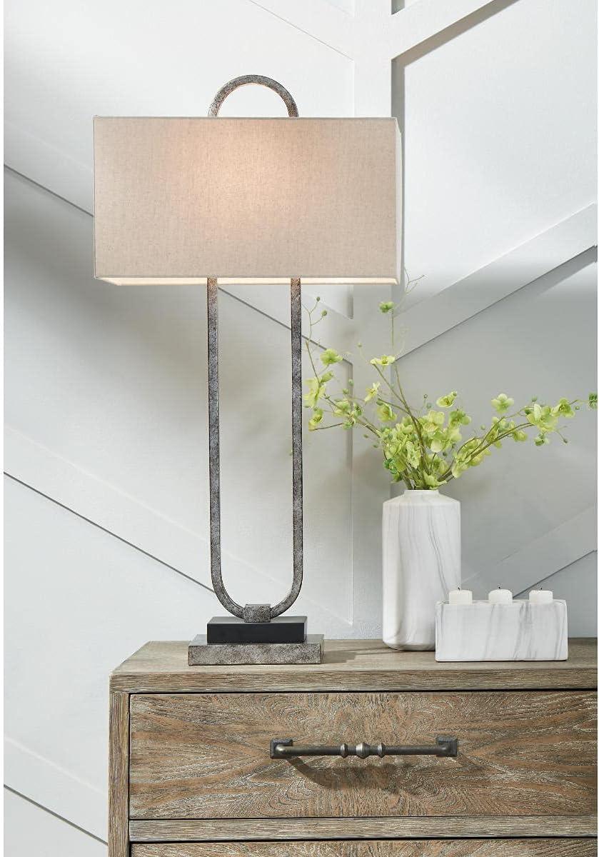 imageSignature Design by Ashley Malana 33quot Contemporary Metal Table Lamp with Marble Base Black ampamp BrassWhite