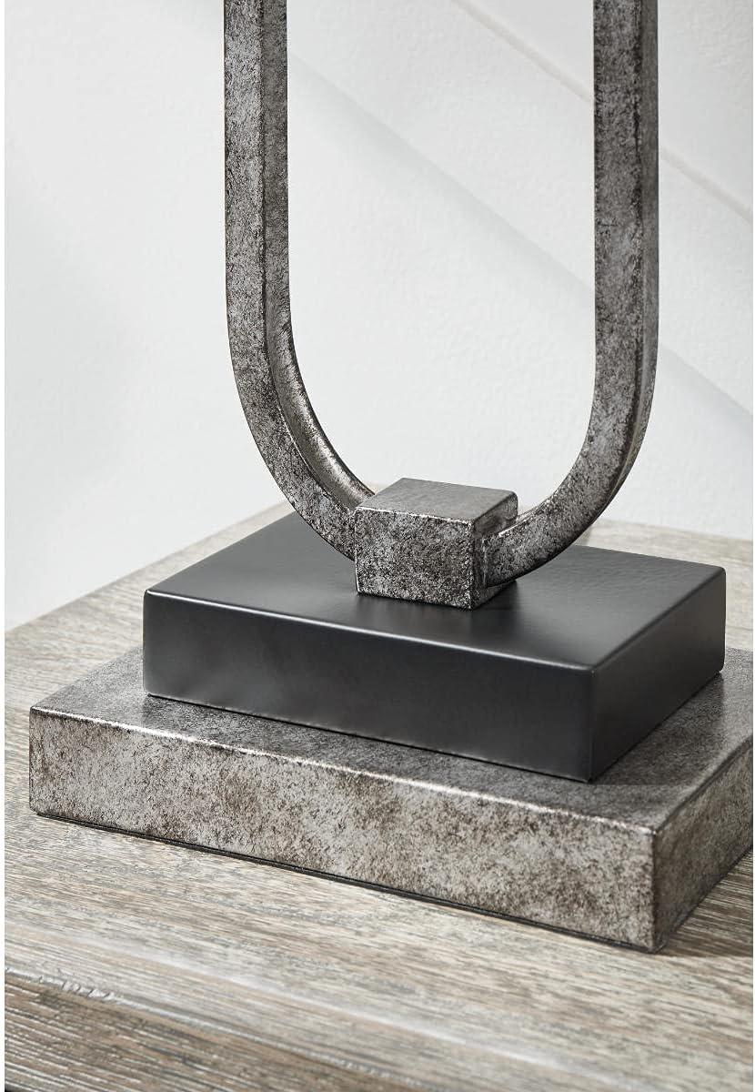 imageSignature Design by Ashley Malana 33quot Contemporary Metal Table Lamp with Marble Base Black ampamp BrassWhite