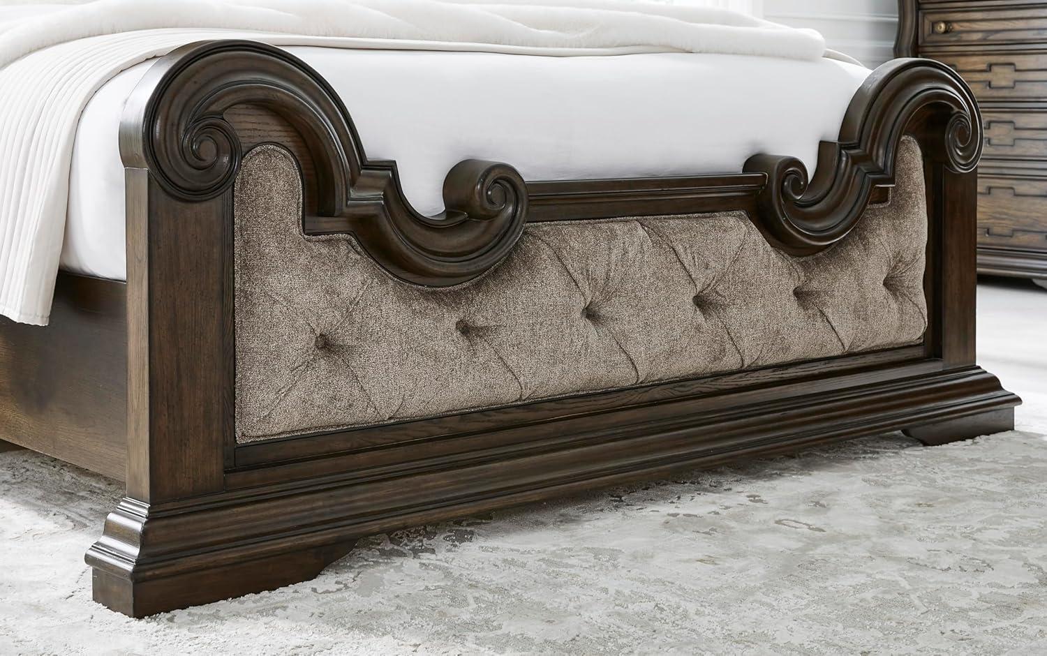 imageSignature Design by Ashley Maylee Traditional Tufted Queen Upholstered Panel Bed Foundation or Box Spring Needed Dark Brown ampamp BeigeDark Brown