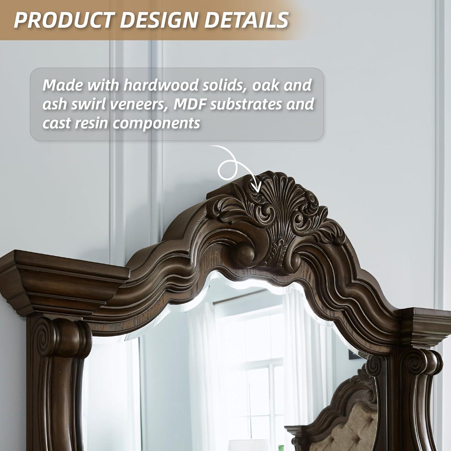 imageSignature Design by Ashley Maylee Traditional Tufted Queen Upholstered Panel Bed Foundation or Box Spring Needed Dark Brown ampamp BeigeDark Brown