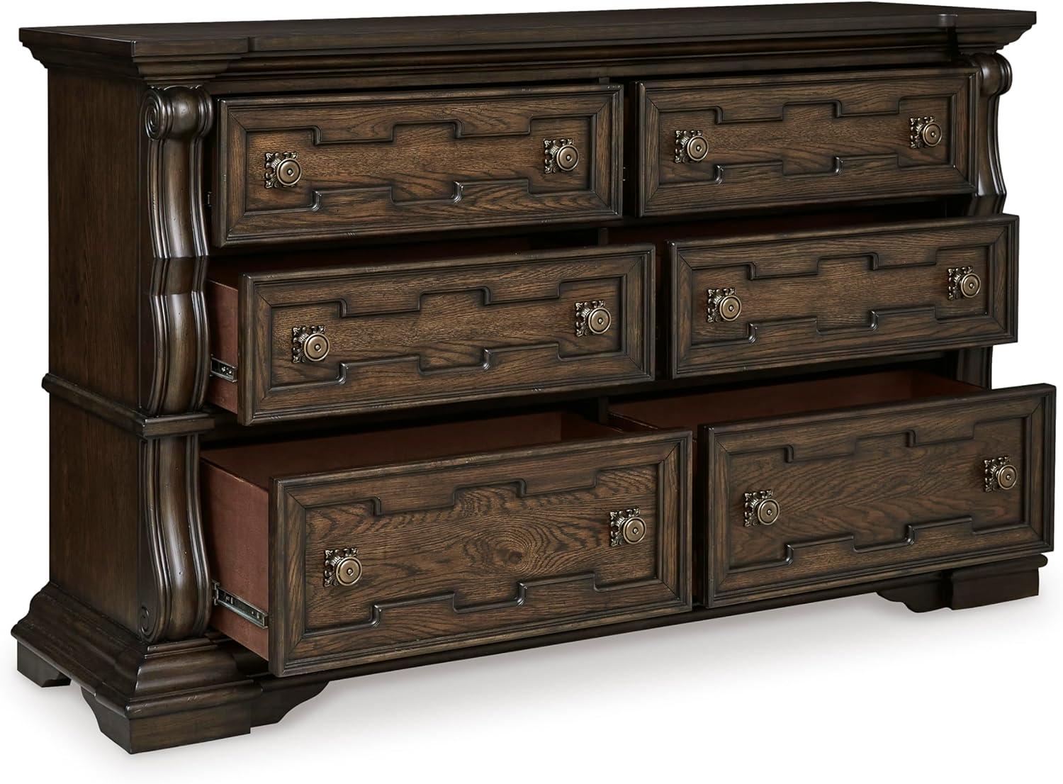 imageSignature Design by Ashley Maylee Traditional Tufted Queen Upholstered Panel Bed Foundation or Box Spring Needed Dark Brown ampamp BeigeDark Brown