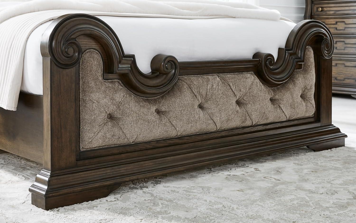 imageSignature Design by Ashley Maylee Traditional Tufted Queen Upholstered Panel Bed Foundation or Box Spring Needed Dark Brown ampamp BeigeDark Brown