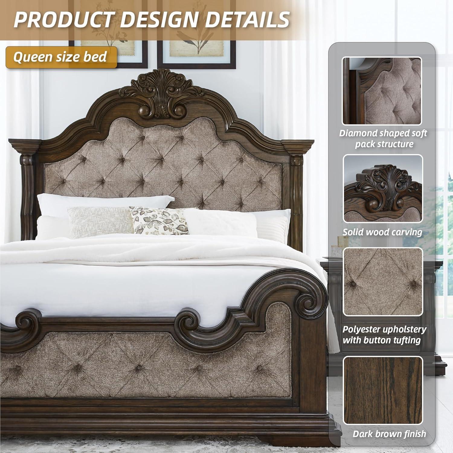 imageSignature Design by Ashley Maylee Traditional Tufted Queen Upholstered Panel Bed Foundation or Box Spring Needed Dark Brown ampamp BeigeDark Brown