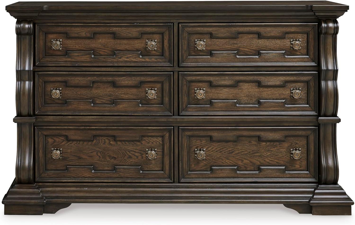 imageSignature Design by Ashley Maylee Traditional Tufted Queen Upholstered Panel Bed Foundation or Box Spring Needed Dark Brown ampamp BeigeDark Brown