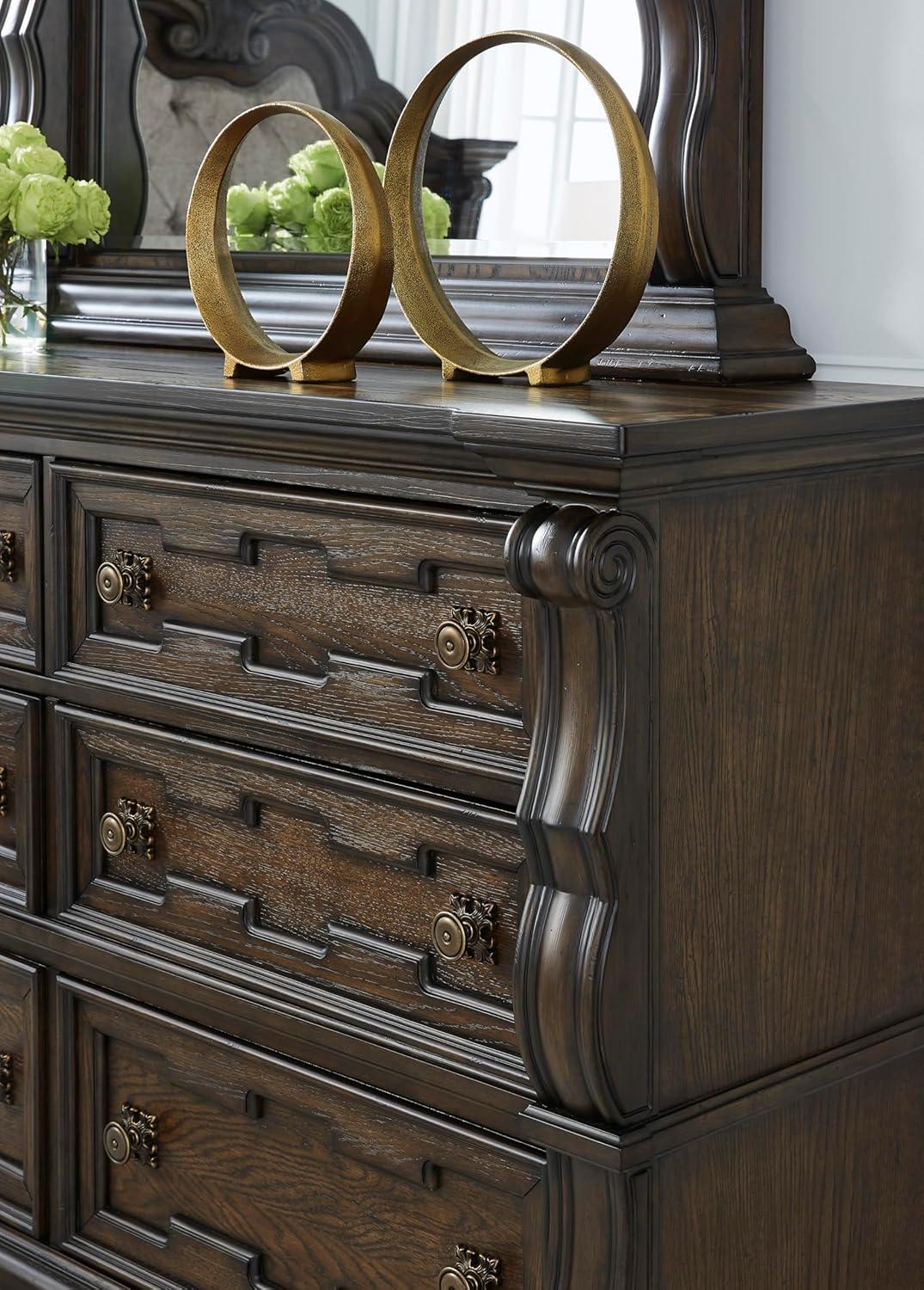 imageSignature Design by Ashley Maylee Traditional Tufted Queen Upholstered Panel Bed Foundation or Box Spring Needed Dark Brown ampamp BeigeDark Brown