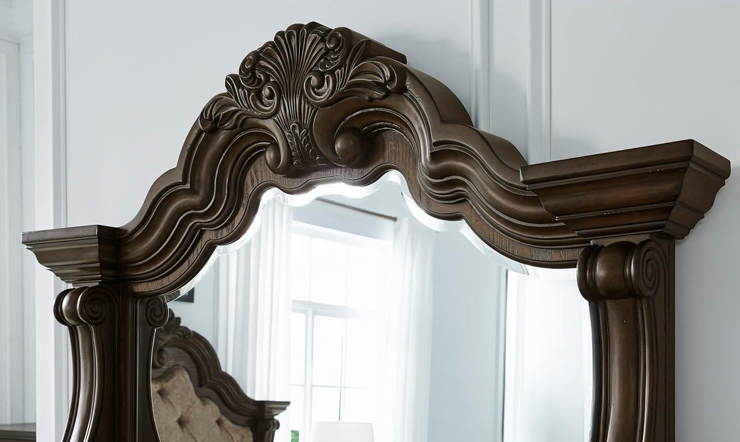 imageSignature Design by Ashley Maylee Traditional Tufted Queen Upholstered Panel Bed Foundation or Box Spring Needed Dark Brown ampamp BeigeDark Brown